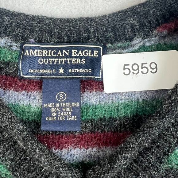 American Eagle Outfitters Pullover Sweater Men Wool V Neck Multicolor Striped - Picture 5 of 9